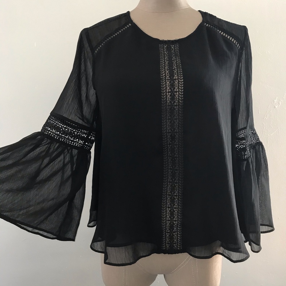 Tularosa Jaylen Bell-Sleeve Lace-Trim Blouse